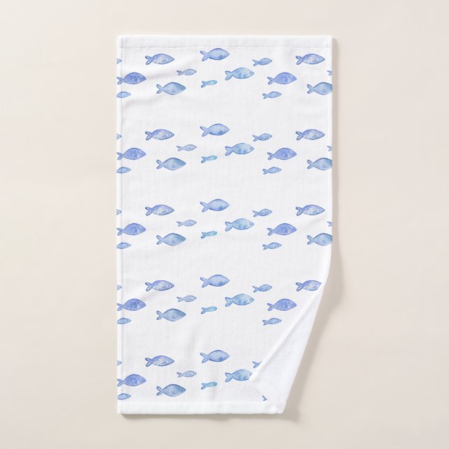 Kid's bedroom baby blue sea fish  hand towel (Hand Towel)