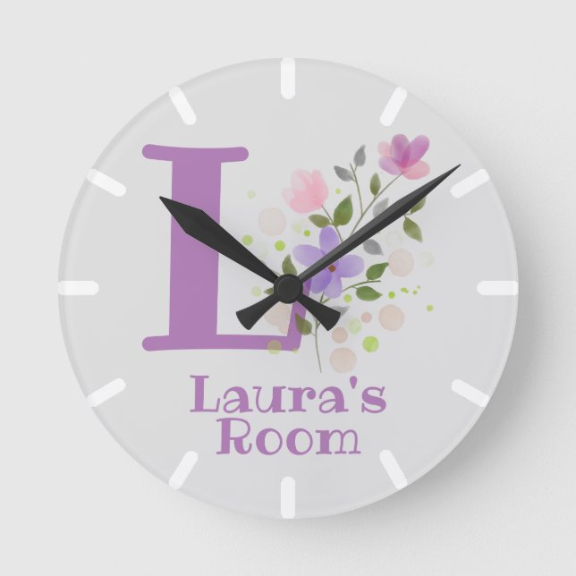 Kids Bedroom Clock with Name & Initial (Front)
