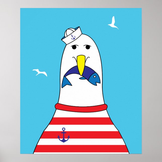 Kids Bedroom Cute Funny Seaside Seagull Bird Poster (Front)