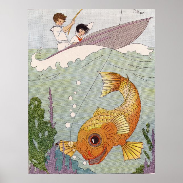 Kids Being Pulled By A Fish While Fishing - Poster (Front)