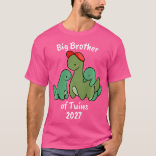 Kids Big Brother Of Twins 2027 Cute Dinosaur Sibli T-Shirt