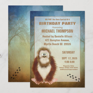 Kids Big Foot/ Sasquatch Birthday Party Invitation
