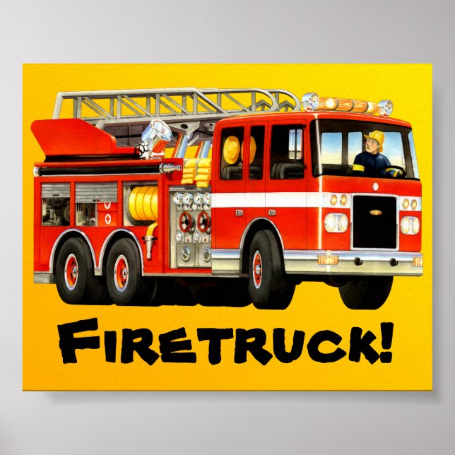 Kid's Big Red Fire Truck Poster (Front)