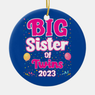 Kids Big Sister of Twins 2023 Pregnancy Ceramic Tree Decoration