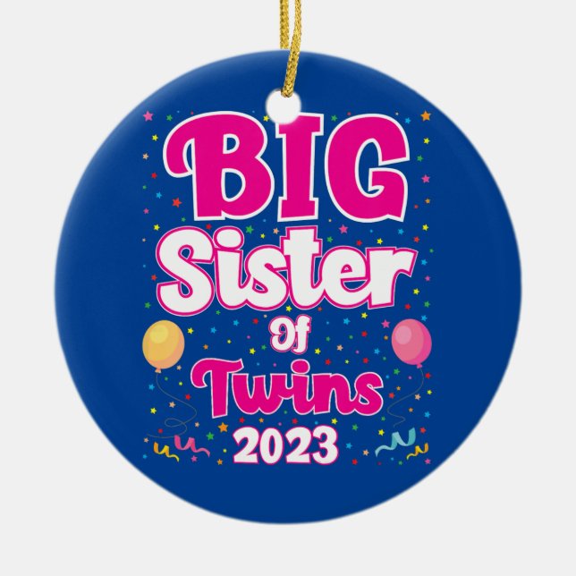 Kids Big Sister of Twins 2023 Pregnancy Ceramic Tree Decoration (Front)