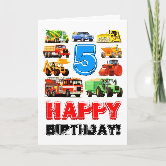 Kid's Big Truck 5th Birthday Card (Front)