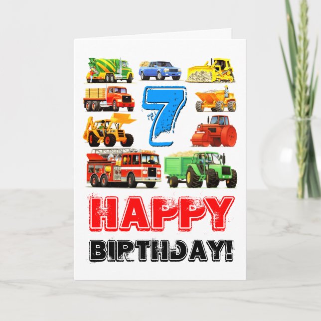 Kid's Big Trucks 7th Birthday Card (Front)