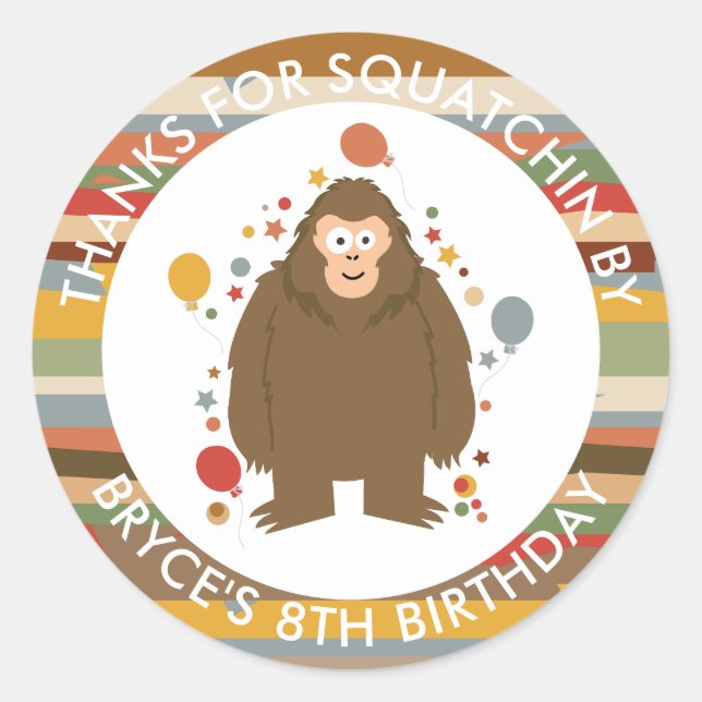 Kids Bigfoot Birthday Thank You Classic Round Classic Round Sticker (Front)