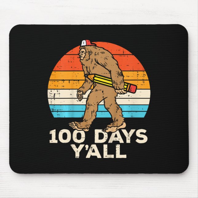 Kids Bigfoot Pencil 100 Days Yall 100th Day School Mouse Mat (Front)