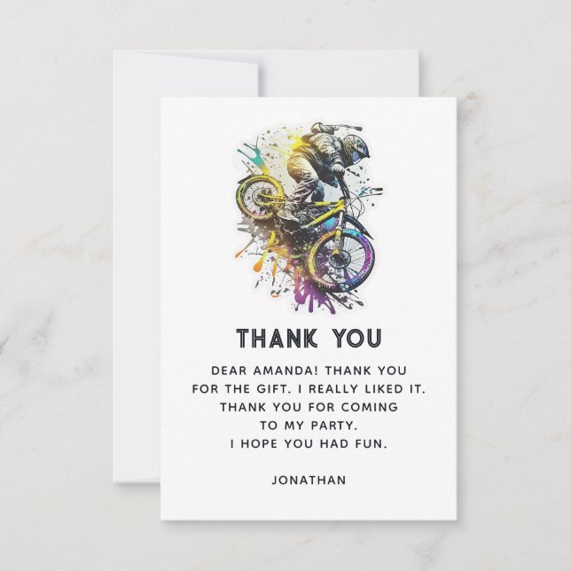 Kids Bike BMX Party. Extreme adventure birthday Thank You Card (Front)