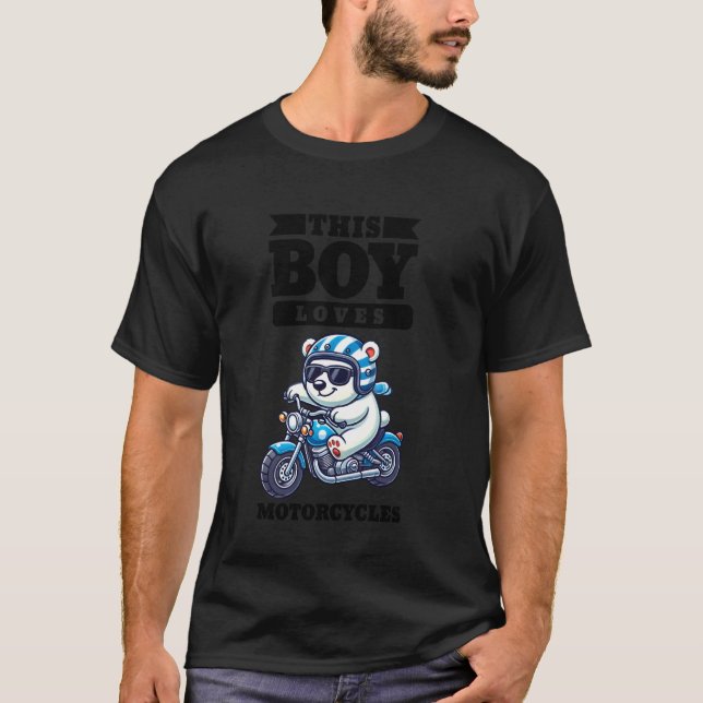 Kids Biker Motorcycle Riding Polar Bear Boys T-Shirt (Front)