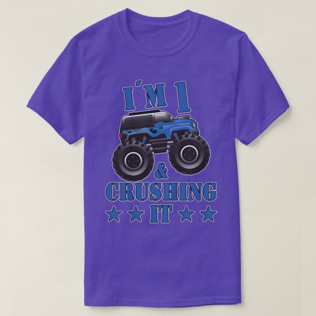 Kids Birthday 1 Year Old Monster Truck Children Fu T-Shirt (Design Front)