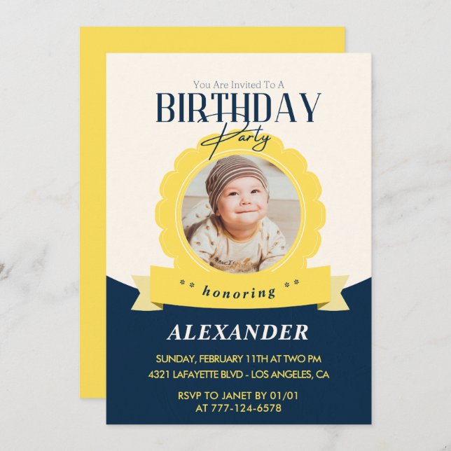 Kids birthday 1st birthday invitation Modern (Front/Back)