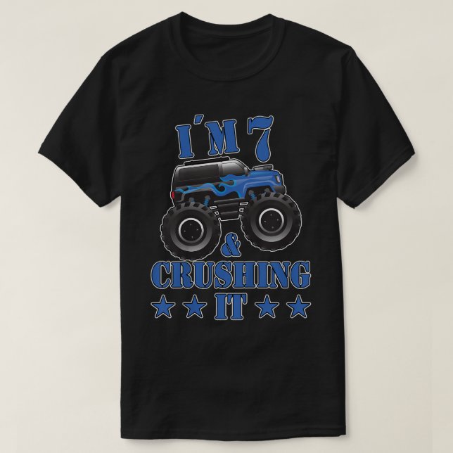Kids Birthday 7 Years Old Monster Truck Children F T-Shirt (Design Front)