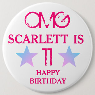 Kids Birthday Badge - Name Age Stars Pink