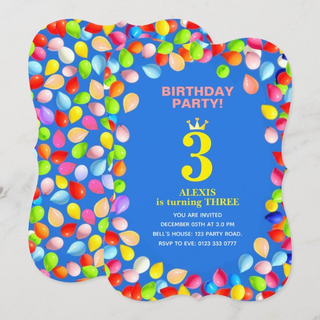 Kids Birthday Balloons Invitation (Front/Back)