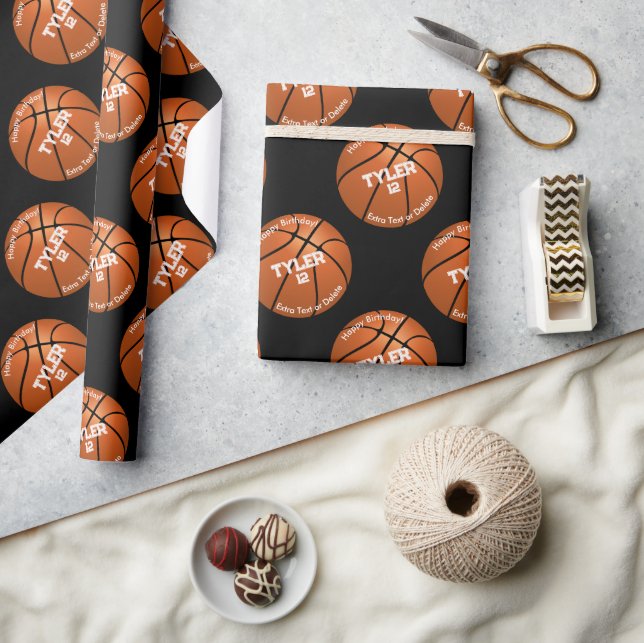 Kid's Birthday, Basketball, Name Age, Black Wrapping Paper (Crafts)