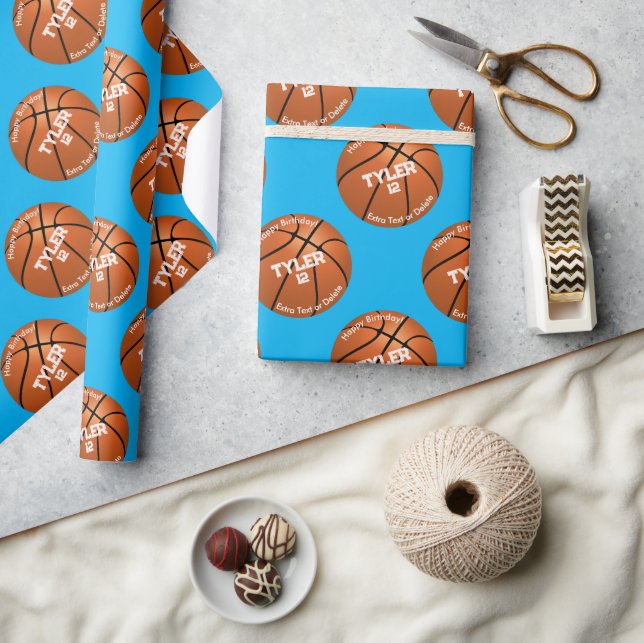 Kid's Birthday, Basketball, Name Age, Extra Text Wrapping Paper (Crafts)