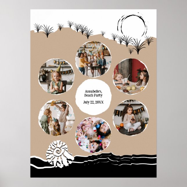 Kids Birthday Beach Party Photo Collage Template  Poster (Front)