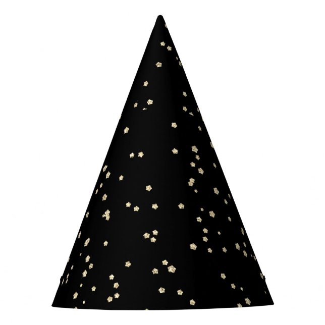 Kid's Birthday Black Gold Glitter Party Hat (Front)