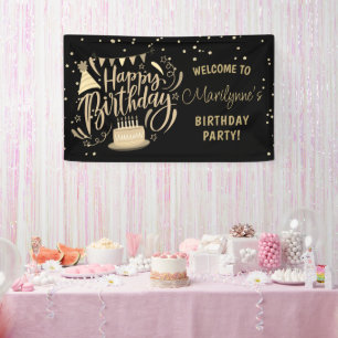 Kid's Birthday Black Gold Glitter Welcome Banner
