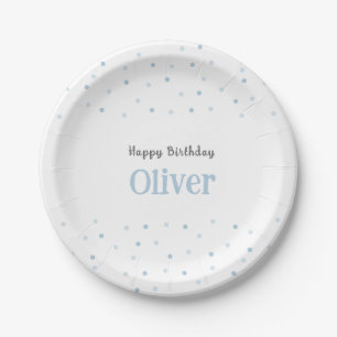 Kids Birthday Blue Confetti Paper Plate