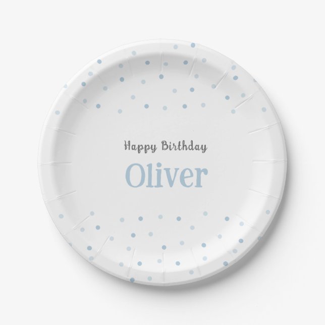Kids Birthday Blue Confetti Paper Plate (Front)