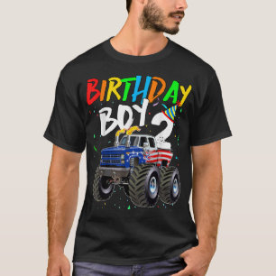 Kids Birthday Boy 2 Year Old Monster Truck Flag 2n T-Shirt