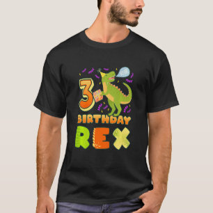 Kids Birthday Boy 3 Year Old Birthday Rex Dinosaur T-Shirt
