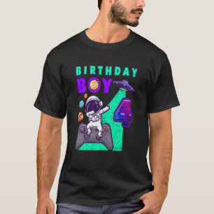 Kids Birthday Boy 4 Gamer Dabbing Astronaut 4 Year T-Shirt