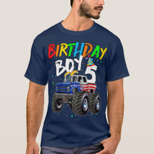 Kids Birthday Boy 5 Year Old Monster Truck Flag 5t T-Shirt