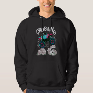 Kids Birthday Boy 6 Monster Truck Crushing 6 Hoodie