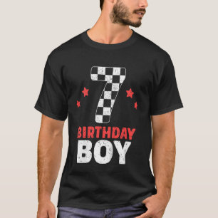 Kids Birthday Boy 7 Seven Racing Flag 7th Birthday T-Shirt