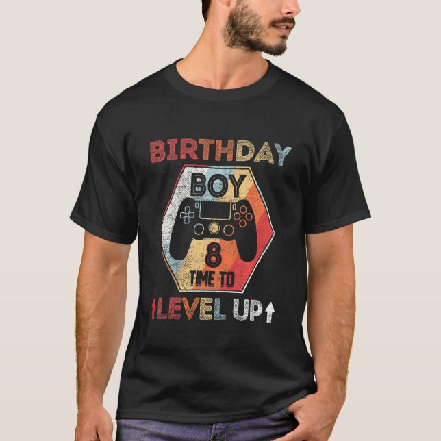 Kids Birthday Boy 8 Time To Level Up 8th Birthday  T-Shirt (Front)