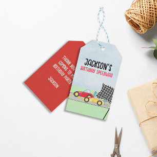 Kids Birthday Boy Cartoon Race Cars Cute Party Gift Tags