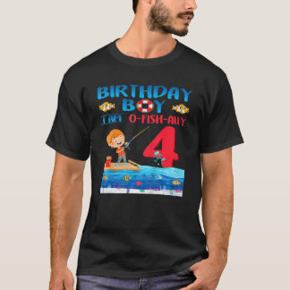 Kids Birthday Boy I Am O Fish Ally 4 Years Old 4th T-Shirt