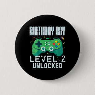 Kids Birthday Boy Level 2 Unlocked Gamer Controlle 6 Cm Round Badge