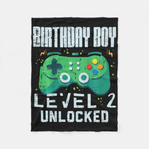 Kids Birthday Boy Level 2 Unlocked Gamer Controlle Fleece Blanket