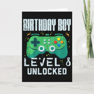 Kids Birthday Boy Level 8 Unlocked Gamer Controlle Card