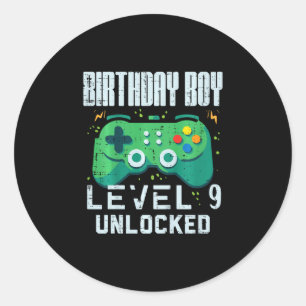 Kids Birthday Boy Level 9 Unlocked Gamer Controlle Classic Round Sticker