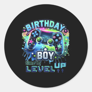 Kids Birthday Boy Level Up Gamer Controller Video Classic Round Sticker