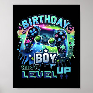 Kids Birthday Boy Level Up Gamer Controller Video  Poster