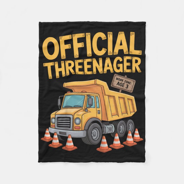 Kids Birthday Boy Three Years Old Threenager Const Fleece Blanket (Front)