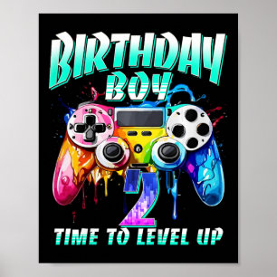 Kids Birthday Boy Time To Level Up Gamer Video Gam Poster