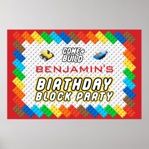 Kid's Birthday Brick Party Block Party Build Toys Poster