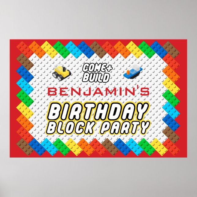 Kid's Birthday Brick Party Block Party Build Toys Poster (Front)