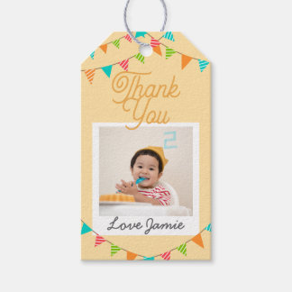 Kids Birthday Bunting Custom Photo Thank You Gift Tags