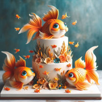 KIDS BIRTHDAY CAKE WITH BIG EYED GOLDFISH