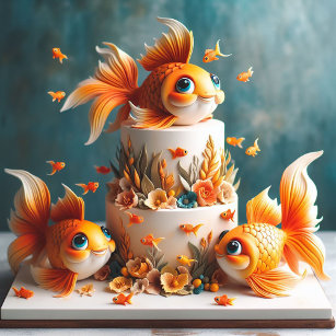 KIDS BIRTHDAY CAKE WITH BIG EYED GOLDFISH CARD