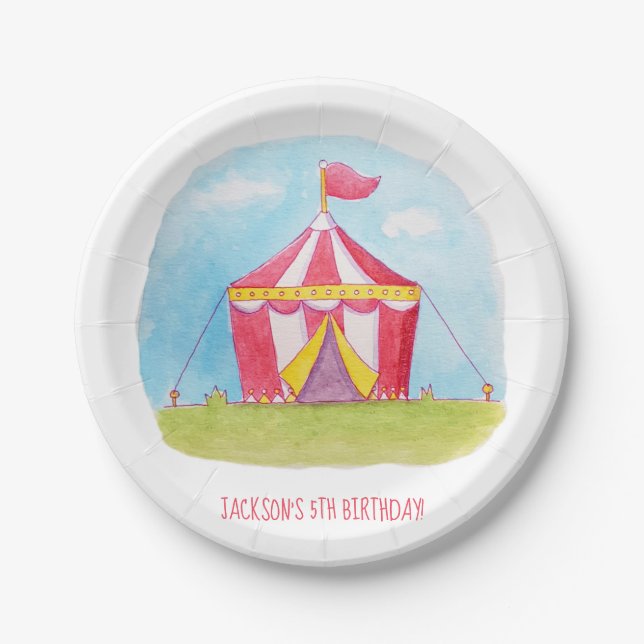 Kids Birthday Carnival Watercolor Party Plates (Front)